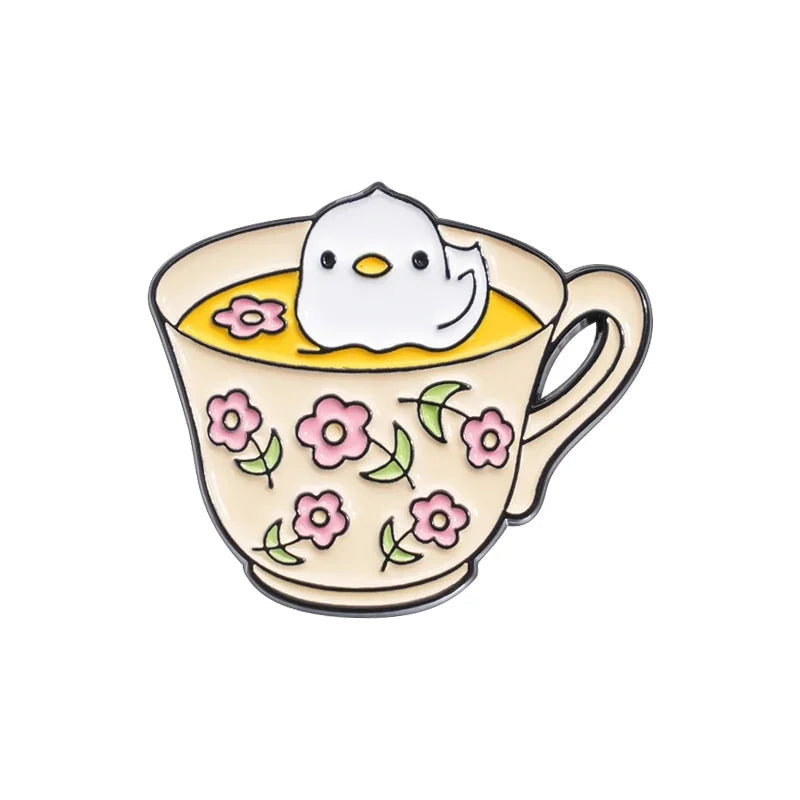 Creative Coffee Cup Animal Collection Enamel Pins Ghost Duck Capybara Frog Brooch Lapel Badge Cute Halloween Jewelry Kid Gift Quick Pick Grocers